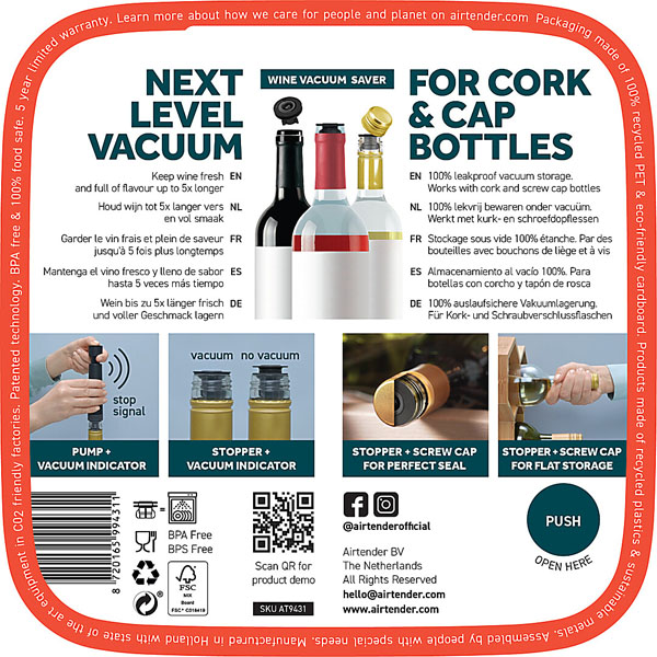 Airtender Vakuová Pumpa na Víno + 3 Nano uzávěry - Obrázek 7